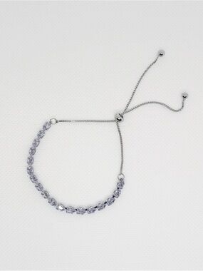 18k White Gold Plated Adjustable Pear-Cut Zircon Diamond Bracelet!